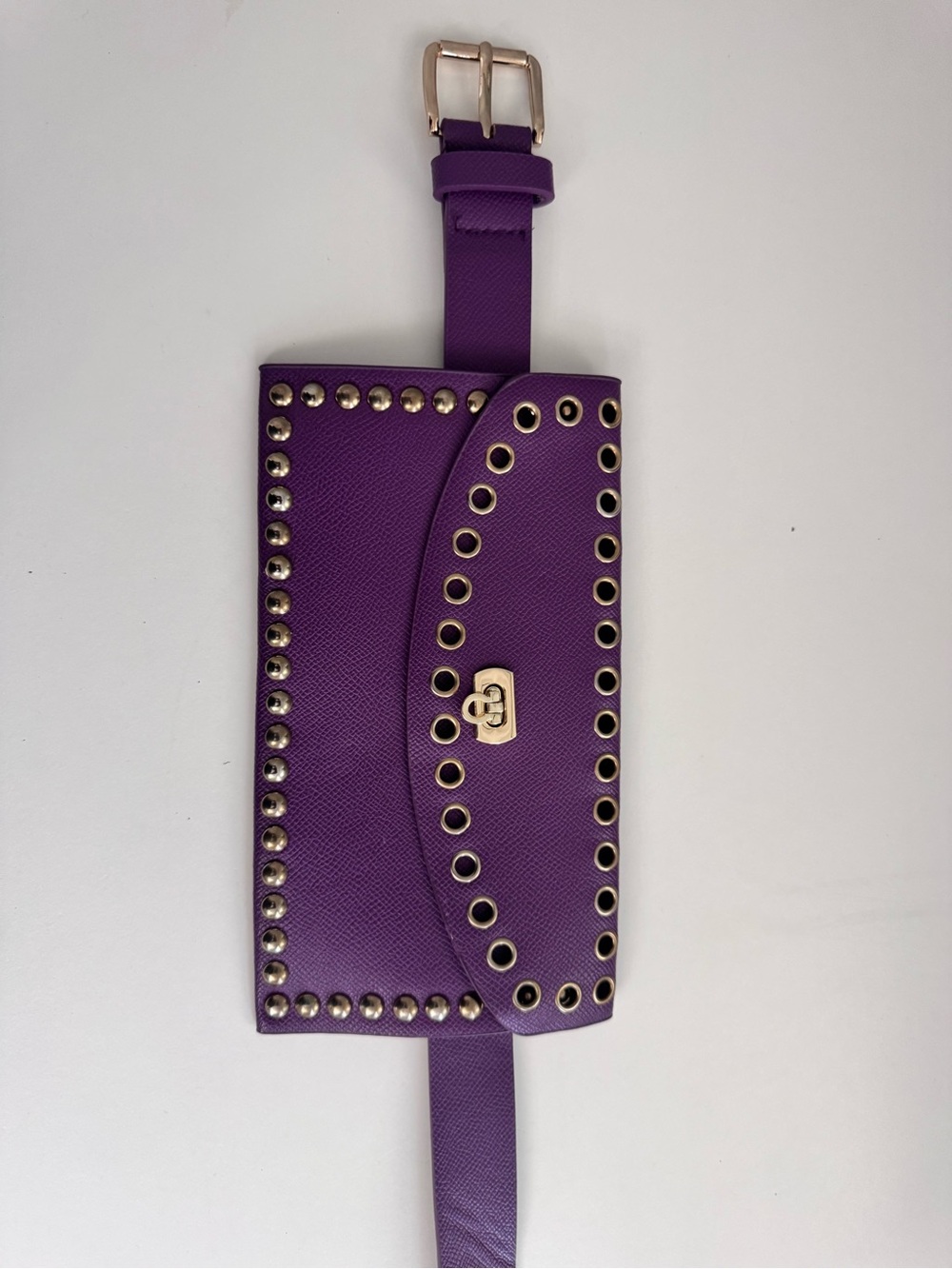 Purple Studded Belt Bag with Gold Hardware